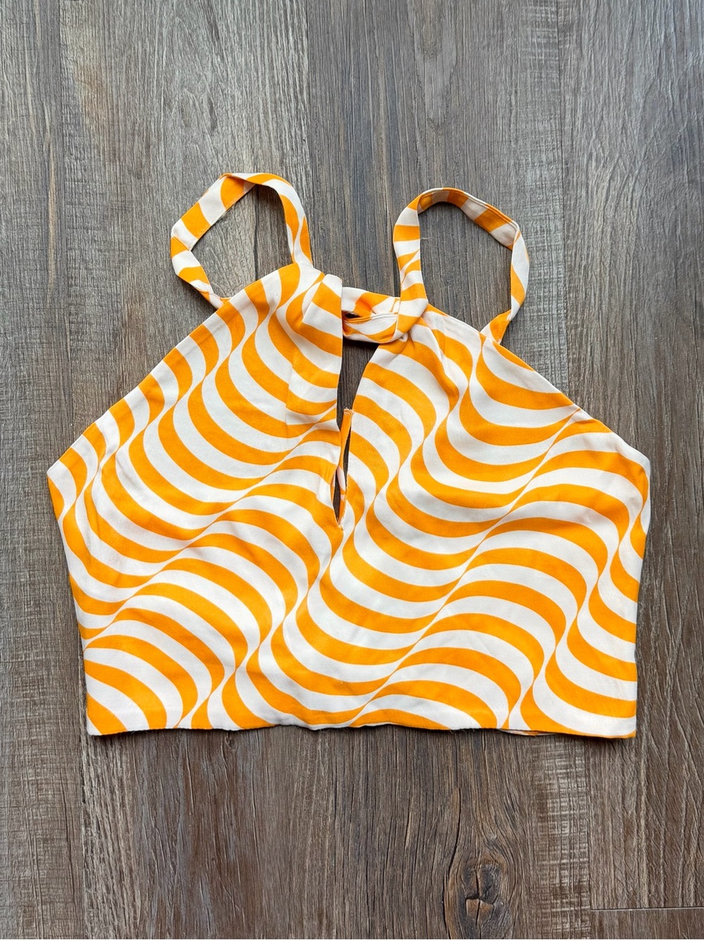 Zara Orange & White Wave Halter Crop Top